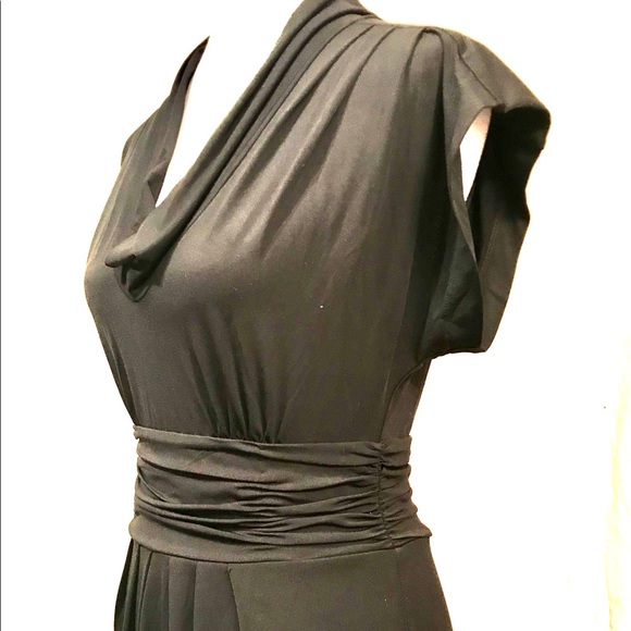 BCBGMaxAzria Black Ruched Waist, Cowl Neck Dress - Picture 3 of 11
